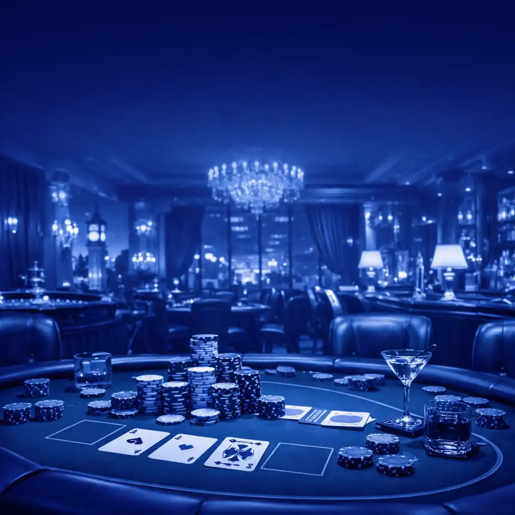 Sophisticated casino event setup with a professional poker table, chips and playing cards in a luxurious London venue