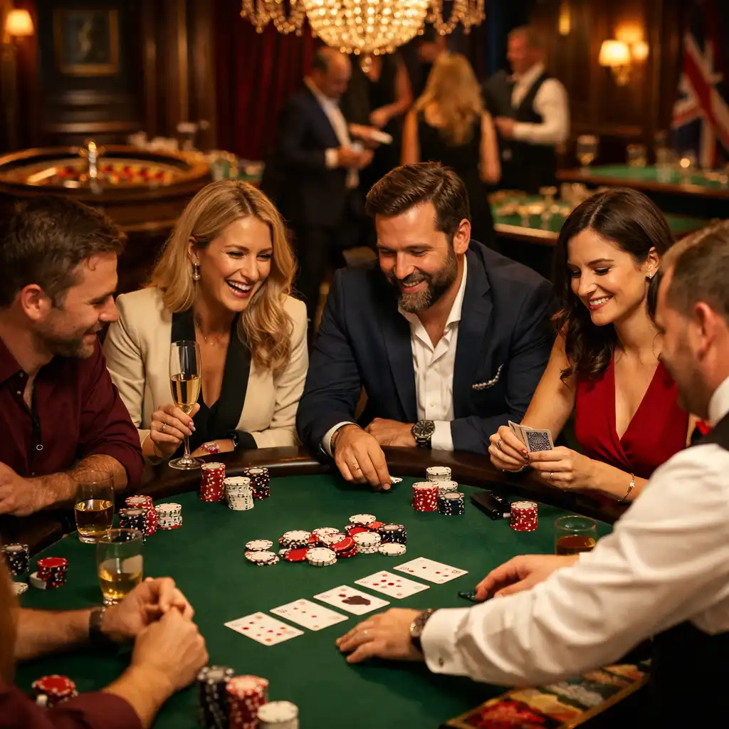 Casino-themed team event with poker tables and guests