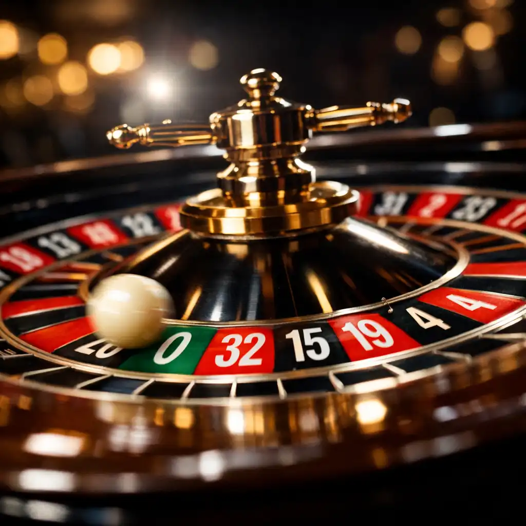 Detailed view of a roulette wheel with the ball in motion